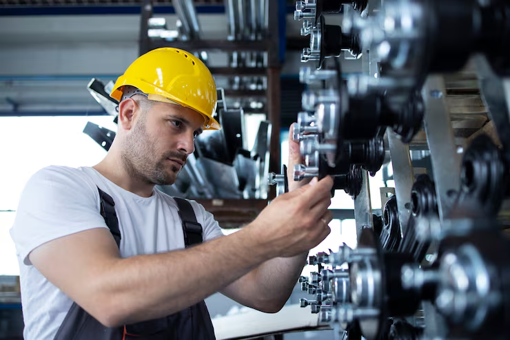 Taller industrial con control de piezas y precisión